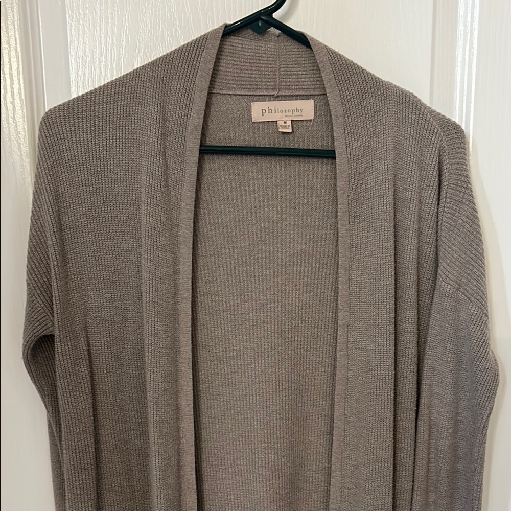 Philosophy Tan Cardigan Sweater Lightweight Ribbed Knit